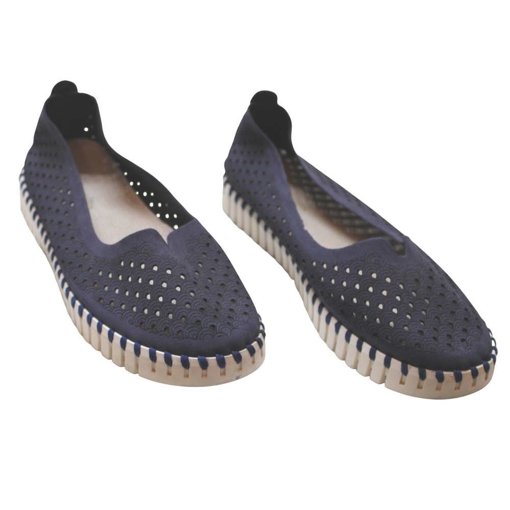 Ilse Jacobsen Tulip 139 Loafers Womens 41 Navy Blue Good Laser Cut Slip On Flats